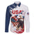 Custom USA Rugby Family Matching Long Sleeve Bodycon Dress and Hawaiian Shirt Powerful Eagle Grunge Brush Style - White - Wonder Print Shop