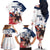 Custom USA Rugby Family Matching Off The Shoulder Long Sleeve Dress and Hawaiian Shirt Powerful Eagle Grunge Brush Style - White - Wonder Print Shop