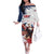 Custom USA Rugby Family Matching Off The Shoulder Long Sleeve Dress and Hawaiian Shirt Powerful Eagle Grunge Brush Style - White - Wonder Print Shop