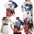 Custom USA Rugby Family Matching Off Shoulder Maxi Dress and Hawaiian Shirt Powerful Eagle Grunge Brush Style - White - Wonder Print Shop