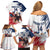 Custom USA Rugby Family Matching Off Shoulder Short Dress and Hawaiian Shirt Powerful Eagle Grunge Brush Style - White - Wonder Print Shop