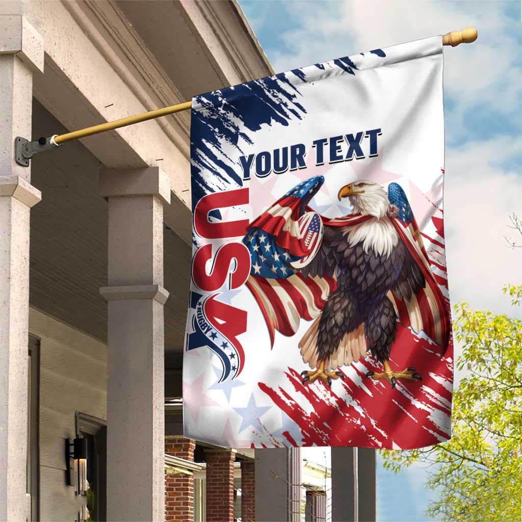 Custom USA Rugby Garden Flag Powerful Eagle Grunge Brush Style - White - Wonder Print Shop