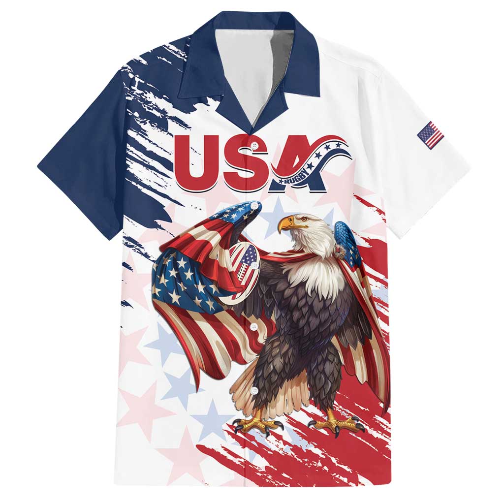 Custom USA Rugby Hawaiian Shirt Powerful Eagle Grunge Brush Style - White - Wonder Print Shop