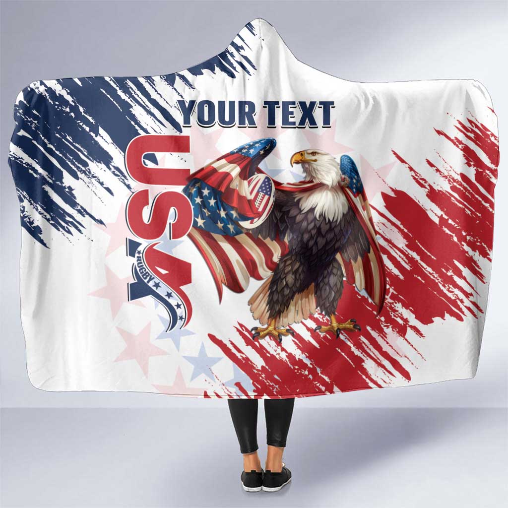 Custom USA Rugby Hooded Blanket Powerful Eagle Grunge Brush Style - White