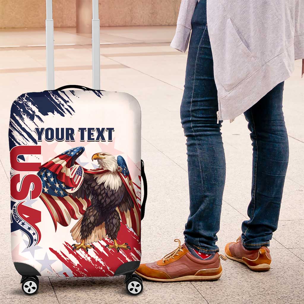 Custom USA Rugby Luggage Cover Powerful Eagle Grunge Brush Style - White - Wonder Print Shop