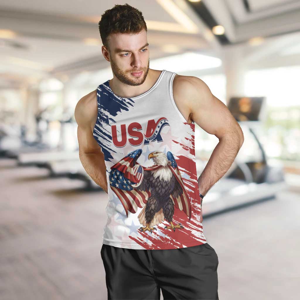 Custom USA Rugby Men Tank Top Powerful Eagle Grunge Brush Style - White - Wonder Print Shop