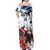 Custom USA Rugby Off Shoulder Maxi Dress Powerful Eagle Grunge Brush Style - White - Wonder Print Shop