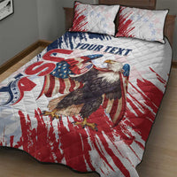 Rugby eagle quilt set with two pillows, red and blue distressed stripes and lettering