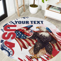 Round USA-themed carpet rug with eagle, stars, stripes, and custom text banner