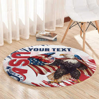 Round USA-themed carpet rug with eagle and stars-and-stripes, custom text banner