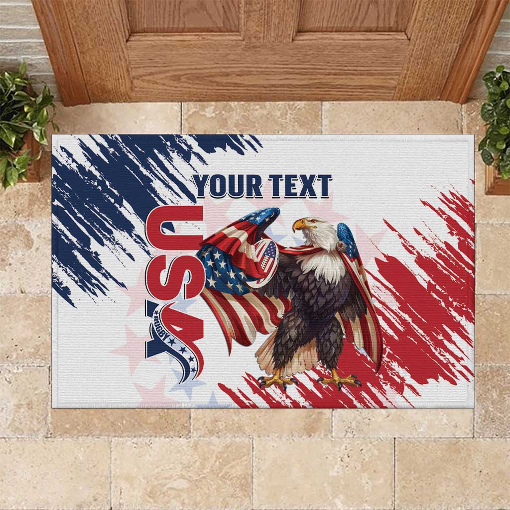 Custom USA Rugby Rubber Doormat Powerful Eagle Grunge Brush Style - White - Wonder Print Shop