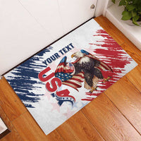 Rectangular doormat with US eagle graphic, red/white/blue grunge stripes, custom text