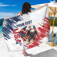 White USA eagle sarong with red and blue grunge brush stripes, custom text graphic
