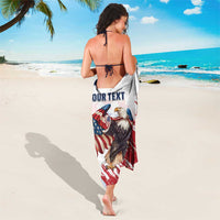 White USA eagle sarong with red brush stripes, custom text panel on back view