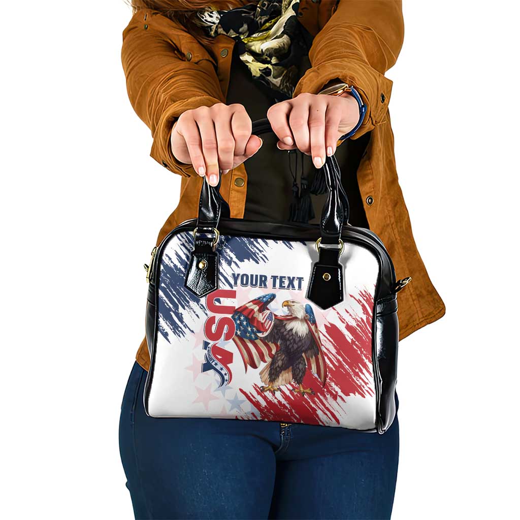 Custom USA Rugby Shoulder Handbag Powerful Eagle Grunge Brush Style - White