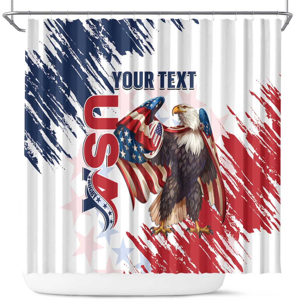 Custom USA Rugby Shower Curtain Powerful Eagle Grunge Brush Style - White