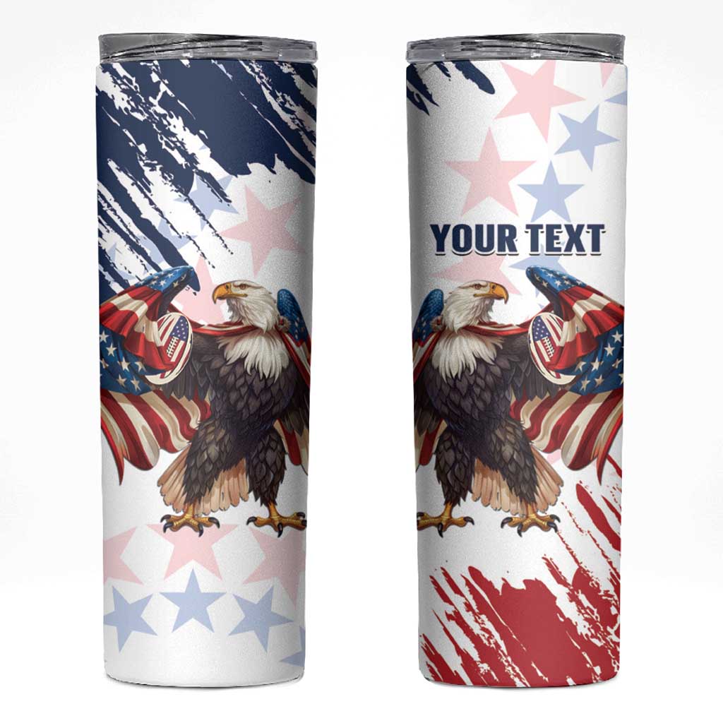 Custom USA Rugby Skinny Tumbler Powerful Eagle Grunge Brush Style - White