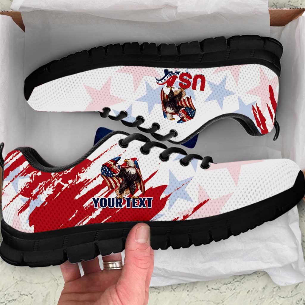 Personalized USA Rugby Sneakers Powerful Eagle Grunge Brush Style - White