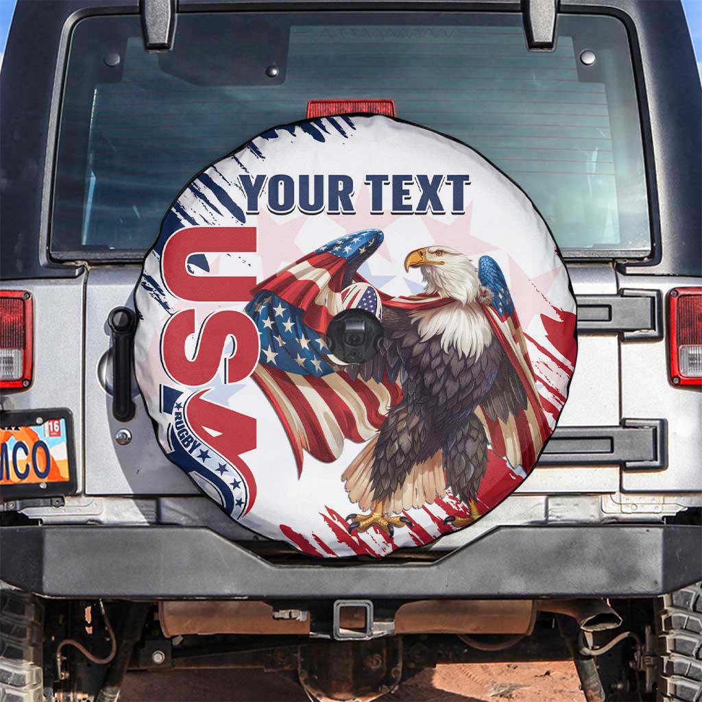 Custom USA Rugby Spare Tire Cover Powerful Eagle Grunge Brush Style - White