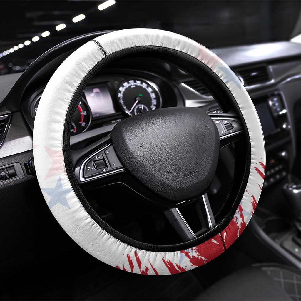 USA Rugby Steering Wheel Cover Powerful Eagle Grunge Brush Style - White