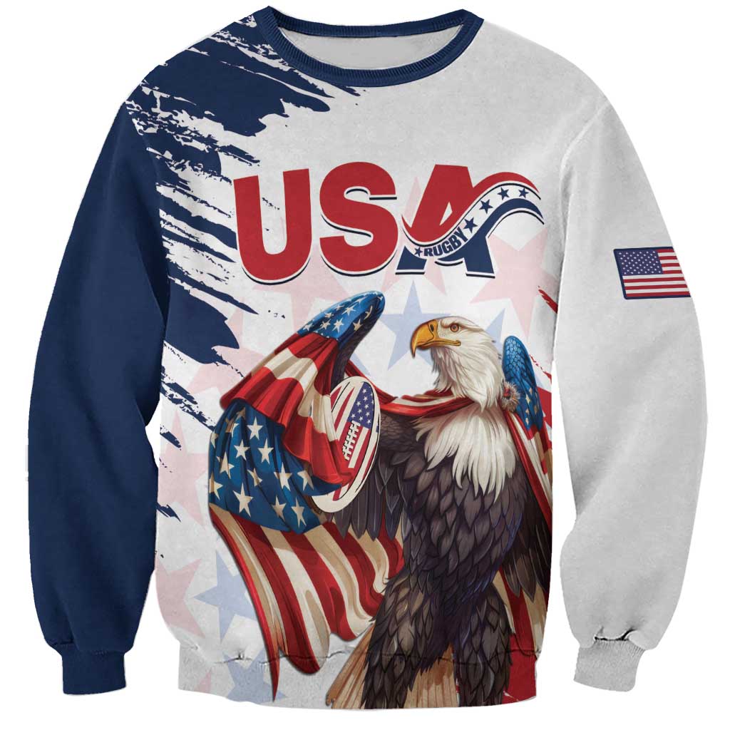 Custom USA Rugby Sweatshirt Powerful Eagle Grunge Brush Style - White