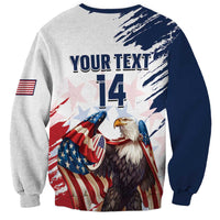 Crewneck sweatshirt in light gray with navy sleeves, YOUR TEXT and eagle graphic