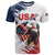 Custom USA Rugby T Shirt Powerful Eagle Grunge Brush Style - White