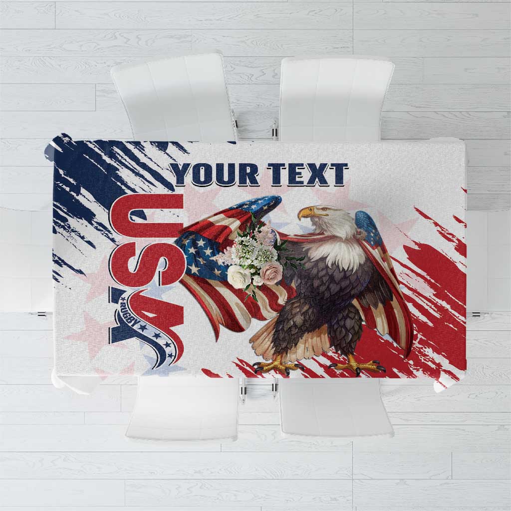 Custom USA Rugby Tablecloth Powerful Eagle Grunge Brush Style - White