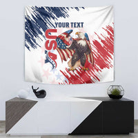 White wall hanging tapestry with bald eagle and patriotic red, white, and blue brush artwork