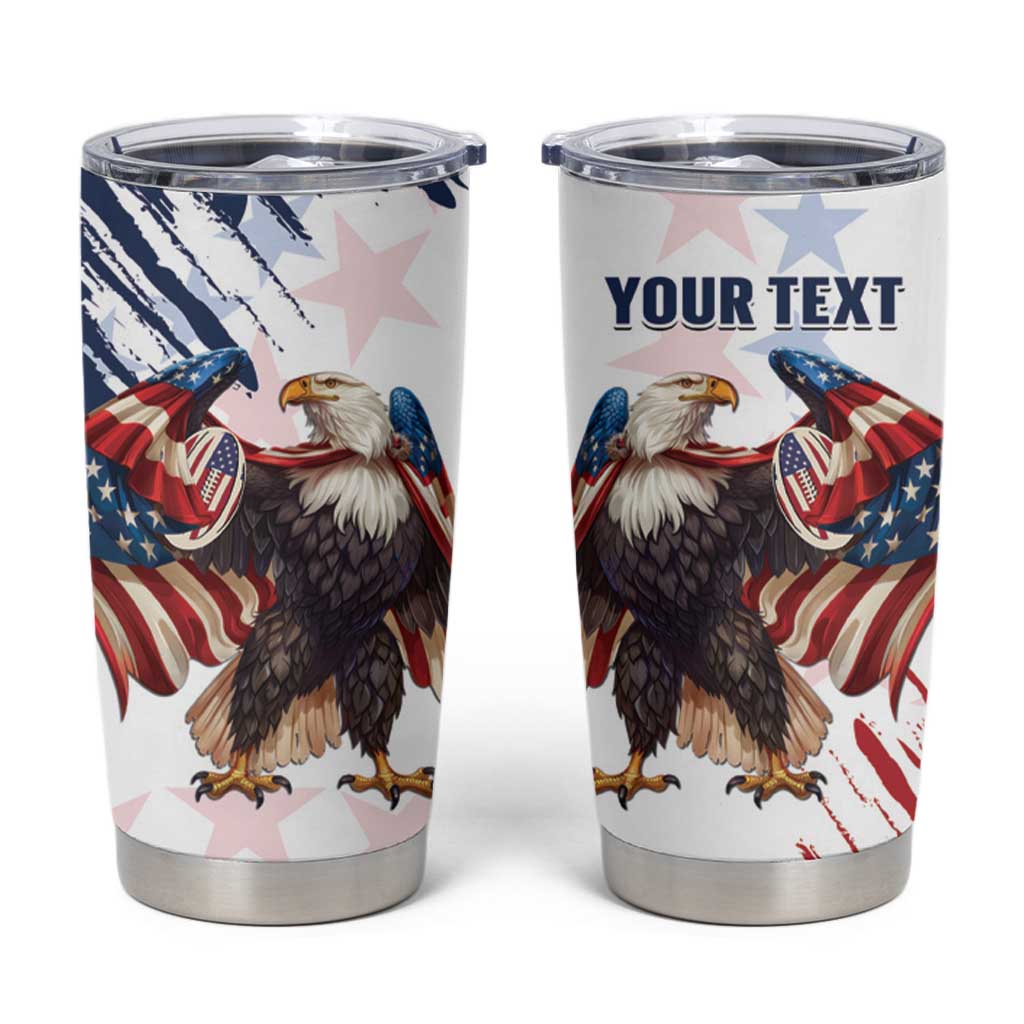 Custom USA Rugby Tumbler Cup Powerful Eagle Grunge Brush Style - White