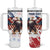 Custom USA Rugby Tumbler With Handle Powerful Eagle Grunge Brush Style - White