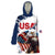 Custom USA Rugby Wearable Blanket Hoodie Powerful Eagle Grunge Brush Style - White