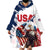 Custom USA Rugby Wearable Blanket Hoodie Powerful Eagle Grunge Brush Style - White