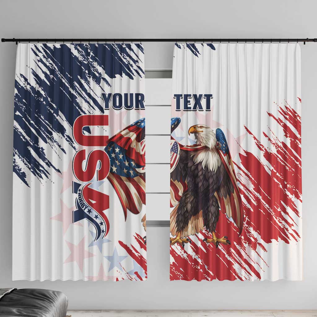 Custom USA Rugby Window Curtain Powerful Eagle Grunge Brush Style - White