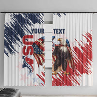 White window curtain set with grunge-style American flag eagle prints