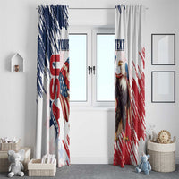 White curtain panels with eagle and distressed American flag graphic
