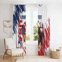 White curtain set with bold eagle graphic and red-blue grunge stripes