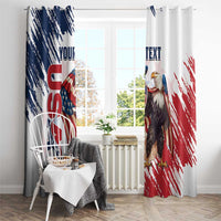 White window curtain panels with eagle and American flag brush-stroke artwork