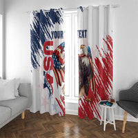 White curtains with vertical eagle and American flag grunge print details