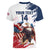 Custom USA Rugby Women V-Neck T-Shirt Powerful Eagle Grunge Brush Style - White