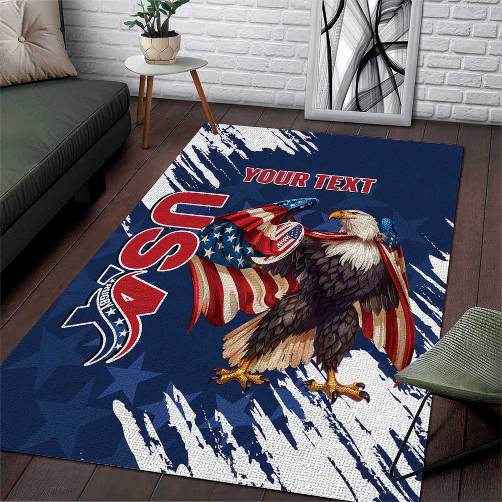 Custom USA Rugby Area Rug Powerful Eagle Grunge Brush Style - Blue - Wonder Print Shop