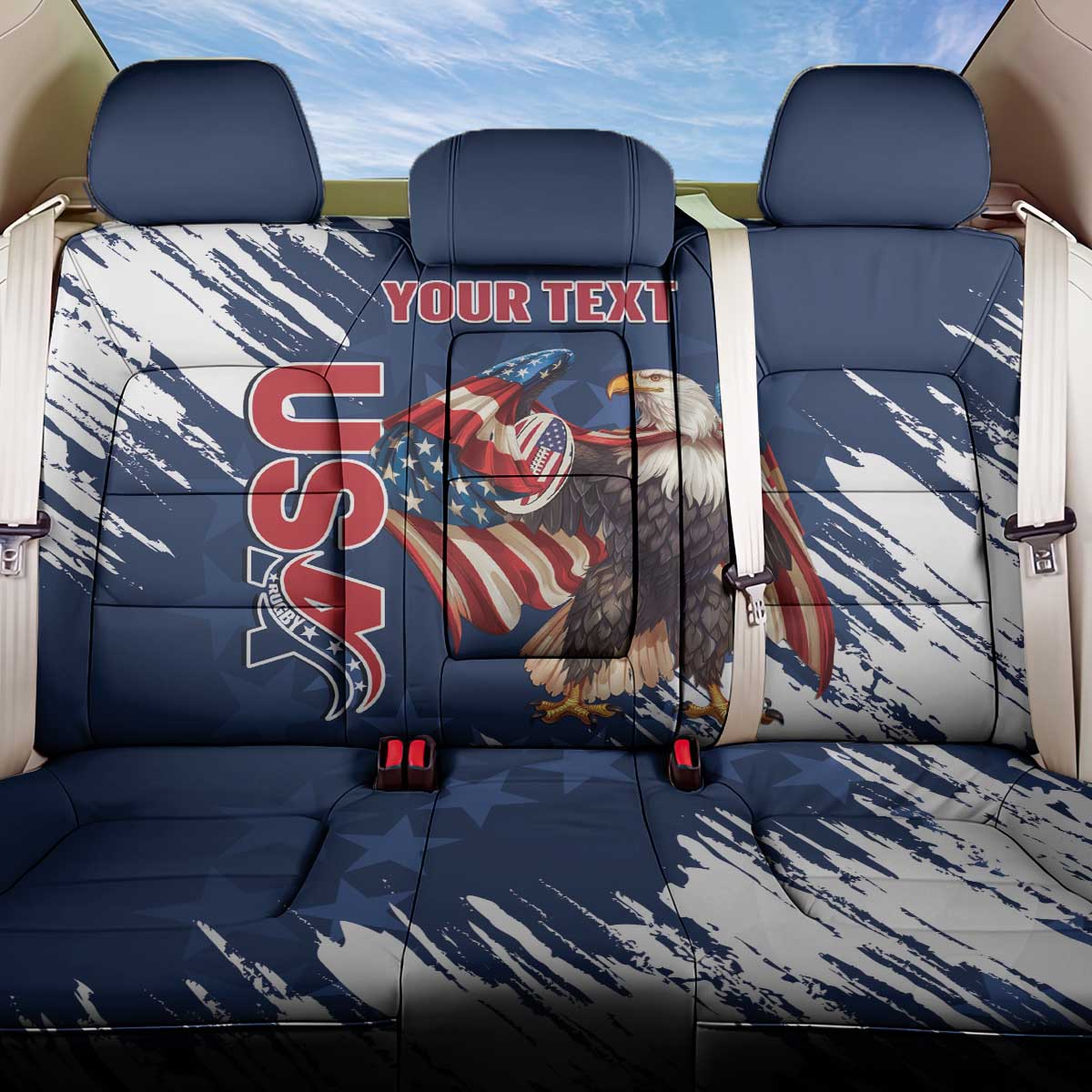 Custom USA Rugby Back Car Seat Cover Powerful Eagle Grunge Brush Style - Blue - Wonder Print Shop