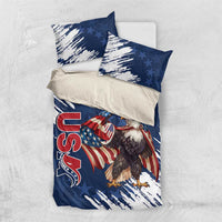 Blue eagle-themed bedding set with red “YOUR TEXT” and two matching pillowcases