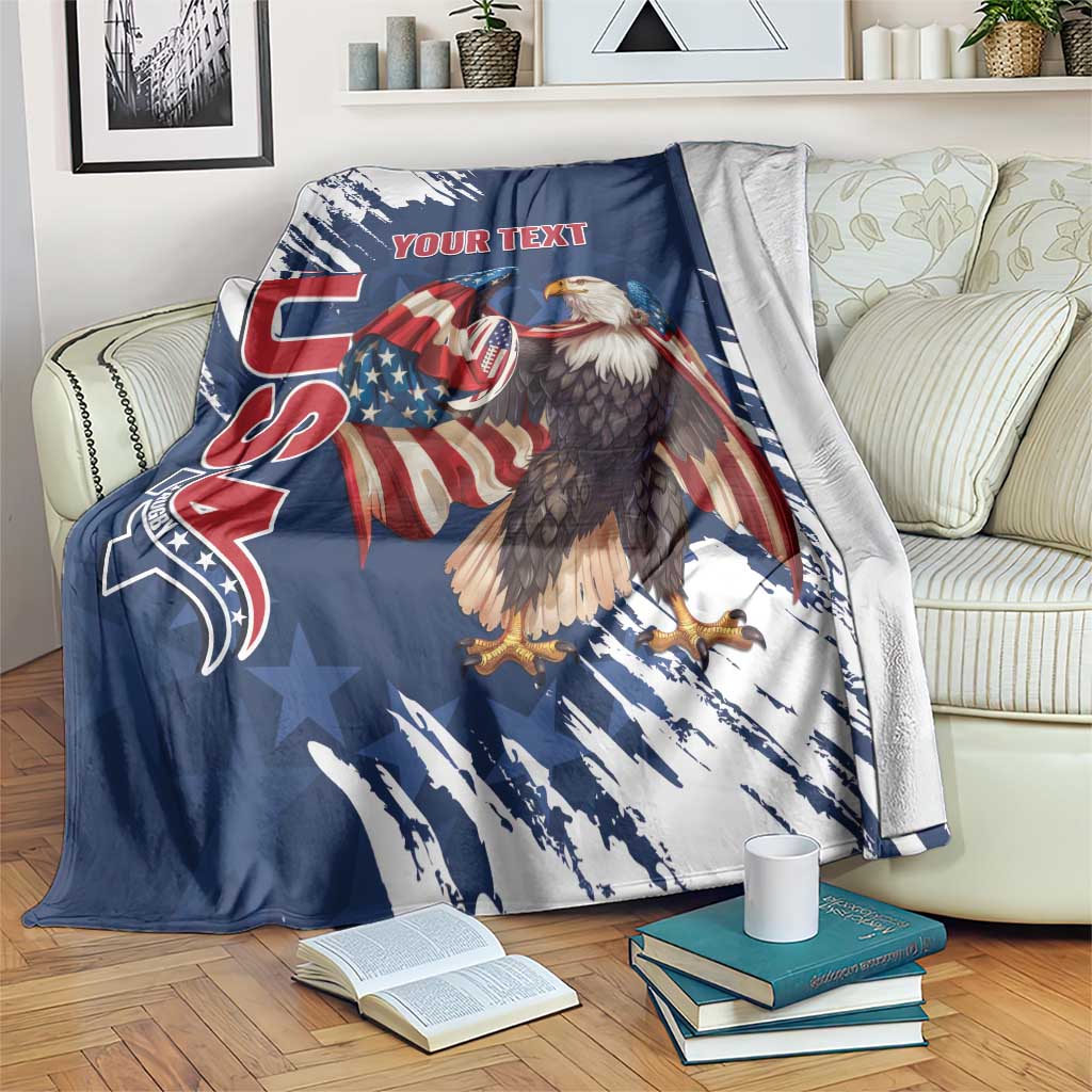 Custom USA Rugby Blanket Powerful Eagle Grunge Brush Style - Blue