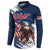 Custom USA Rugby Button Sweatshirt Powerful Eagle Grunge Brush Style - Blue - Wonder Print Shop