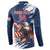 Custom USA Rugby Button Sweatshirt Powerful Eagle Grunge Brush Style - Blue - Wonder Print Shop