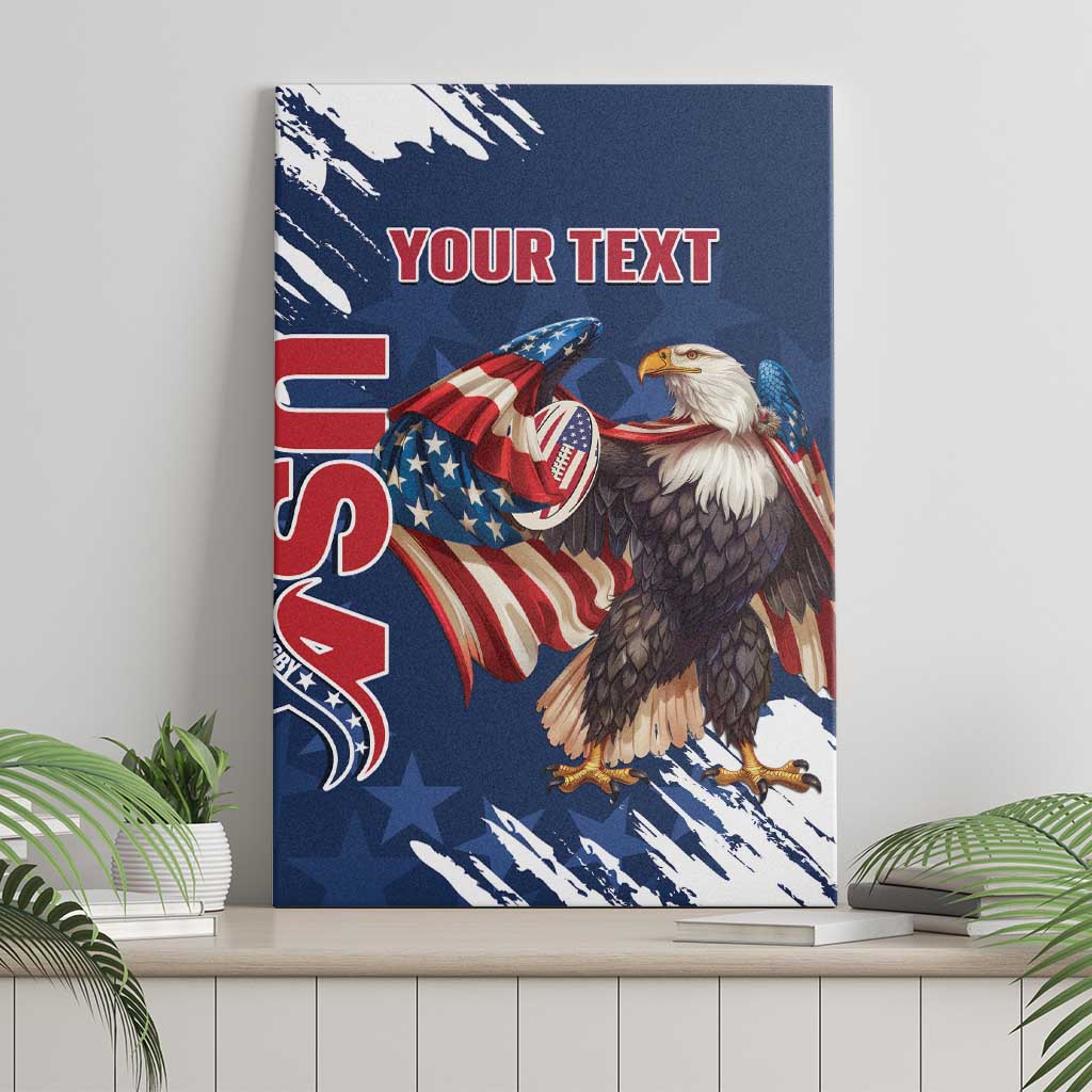 Blue eagle canvas wall art with grunge brush background and red “YOUR TEXT”