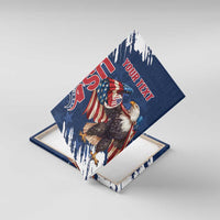 Blue eagle canvas wall art with red “YOUR TEXT”, angled with visible backing