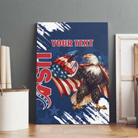 Blue eagle canvas wall art with red “YOUR TEXT” and patriotic grunge brush strokes