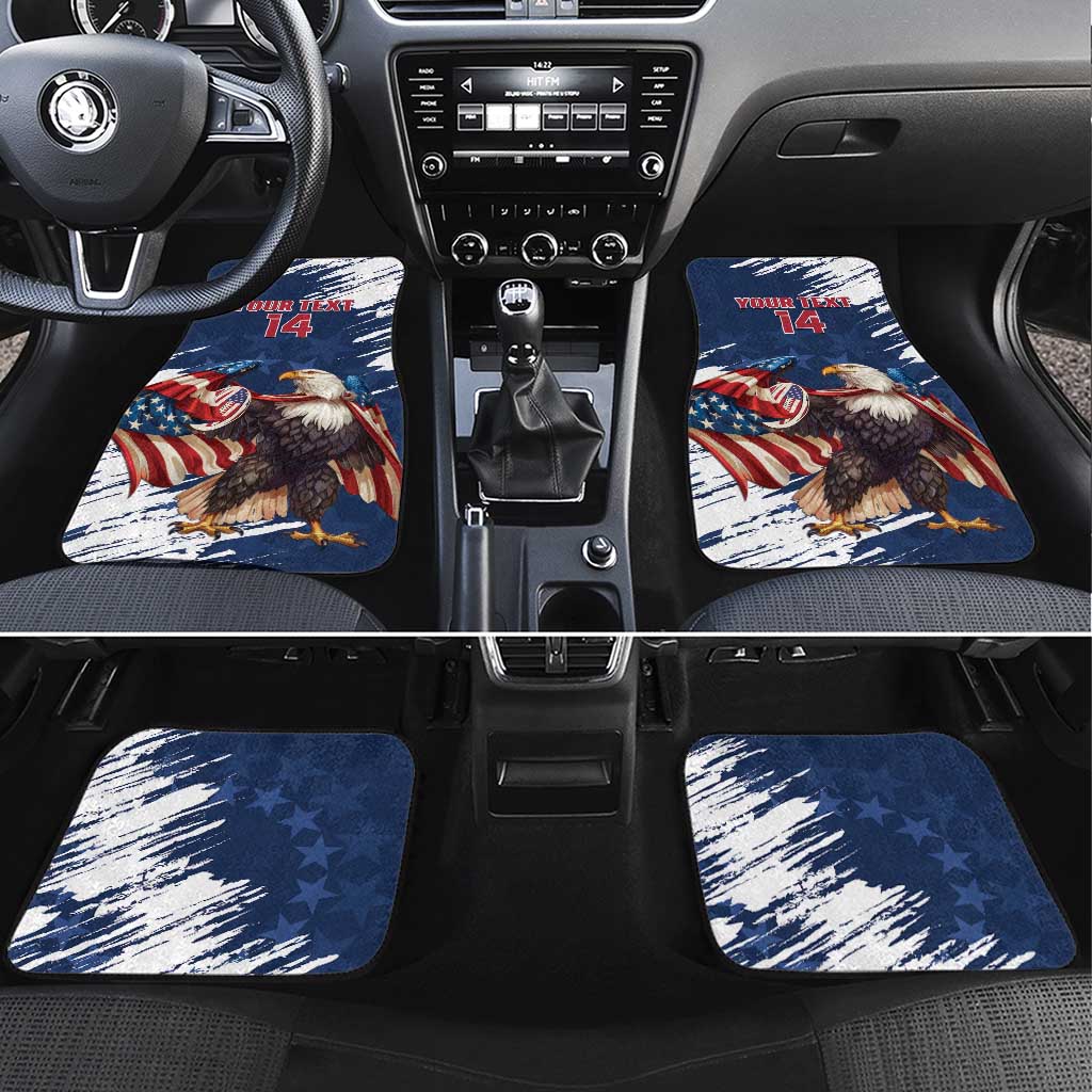 Custom USA Rugby Car Mats Powerful Eagle Grunge Brush Style - Blue - Wonder Print Shop